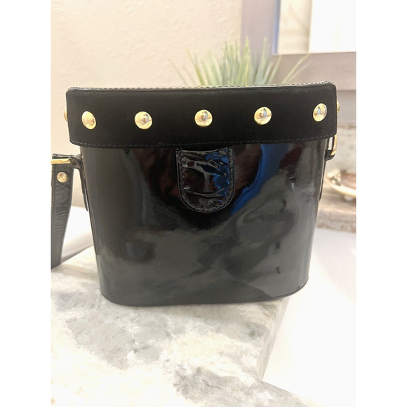 SAKS FIFTH AVENUE ITALY GENUINE LEATHER EVENING PURSE HARD CASE HANDBAG - Picture 2 of 8